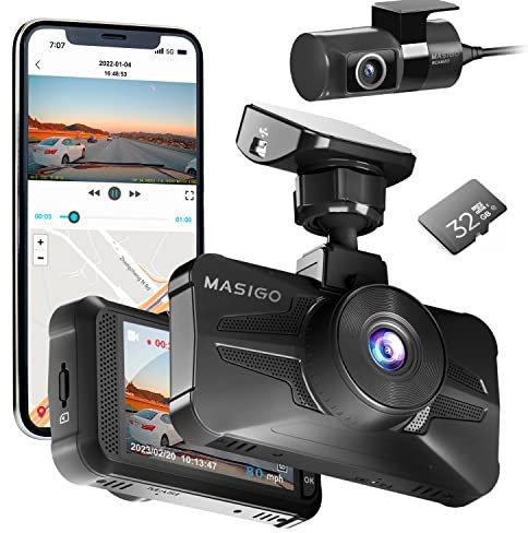 MASIGO A330D Dash Cam Front and Rear - Dual 1080P 60fps Dash Camera for Cars with WiFi, GPS Speedometer, Stavis Night Vision, G Sensor Parking Mode, Emergency Recording, Free APP, Support 512GB Max