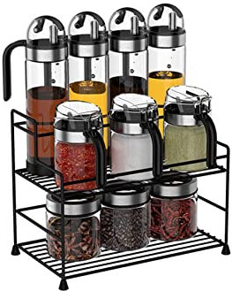 Étagère De Cuisine, Bidon D'huile Bouteille D'assaisonnement Pot Scellé Étagère De Rangement Coffret À Épices Couvercle Transparent/Couvercle En Acier Inoxydable Propre Et Bien Rangé Vinaigre De Sel