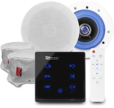 Power Dynamics Bluetooth Ceiling Speaker Package - Complete Audio System with A50B Bluetooth Wall Amplifier, 2x ESCS6 Ceiling Speakers & Fire Safety Hoods for Home Audio Installation