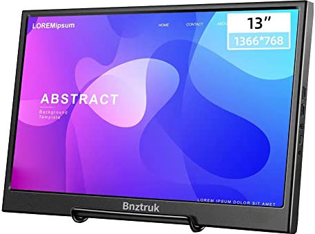 Bnztruk Tragbarer Monitor 13 Zoll Portable Monitor HDMI Klein Externer HD 1366X768 Bildschirm mit HDMI für Laptop PS4 Xbox Computer Raspberry Pi,PC 16:9, 60HZ,Plug & Play,Schlank & leicht