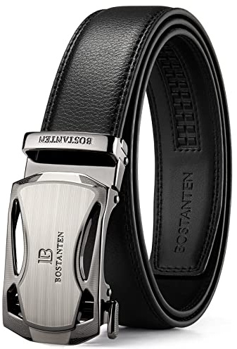 BOSTANTEN Automatik Gürtel Herren, 35mm Breit Ratsche Ledergürtel für Anzug | ohne Löcher, zuschnittbar zum Anpassen, Präzise Anpassung, Schwarz, für Business, Jeans & Freizeit, Geschenkbox