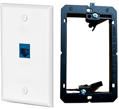HuaHengHT Placa de pared Ethernet RJ45 de red hembra a hembra Keystone Acoplador en línea con dispositivo de soporte de montaje de bajo voltaje de una sola banda (1cat6 1 unidad, azul)
