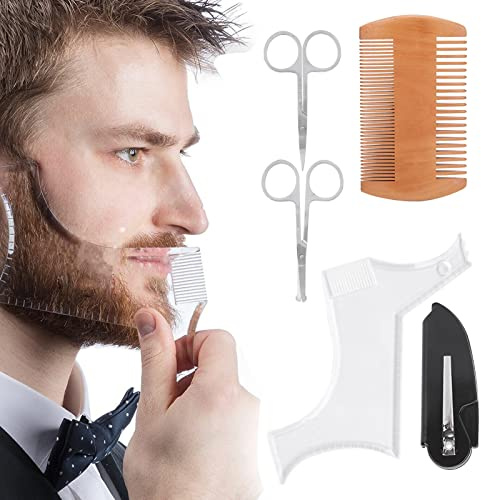 Bartschablone, Schnurrbart-Bartschablone Bartformwerkzeug Transparente Bartformschablone Kammschere Bartpflege Shaping Styling-Set Haaransatzpflege Bartschneide-Styling-Tool