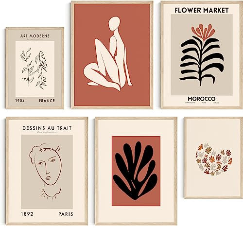 Hambient Poster Set, Wohnzimmer Deko Schlafzimmer, Zimmer - Wanddeko, Wandbilder - Bilder OHNE Bilderrahmen (Abstrakt Matisse Erdfarben, 4 x 30x40 cm, 2 x 21x30 cm)
