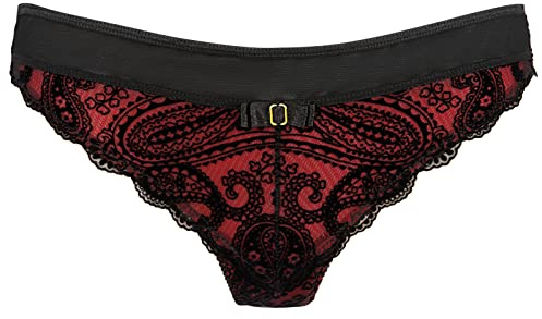 Axami Tanga aus rotem Fleece mit schwarzer Spitze L