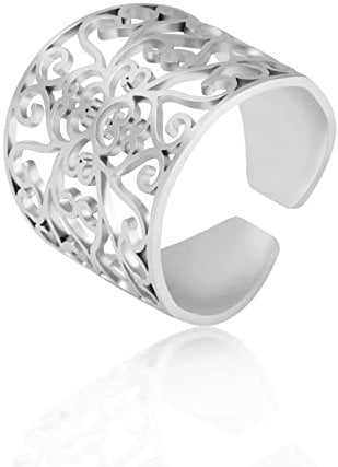 Amaxer Irischer keltischer Knotenring für Frauen, filigranes Rankenmuster, Blume des Lebens, heilige Geometrie, breite, verstellbare offene Ringe, klobig, ausgehöhlt, Strandschmuck,
