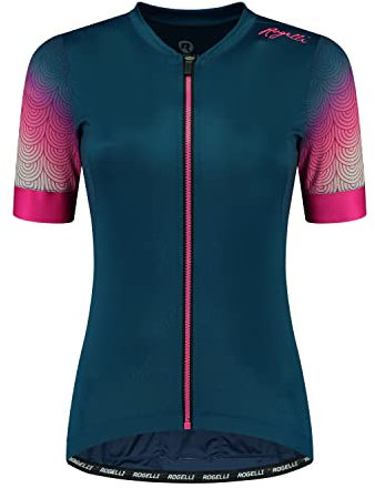 Rogelli Waves Radtrikot Damen, Fahrradtrikot Kurzarm, Rennrad Trikot, Atmungsaktive, Radsport Shirt - Blau/Rosa, M