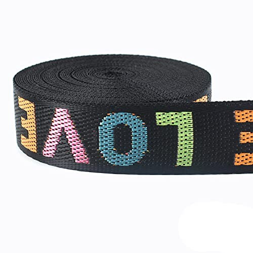 Yalulu 10 Yards Polypropylen Gurtband, 25mm LOVE Jacquard Nylon Gurtband, Gurtband aus Polypropylen DIY Tasche Schultergurt Kleidungsdekor Nähzubehör (Mehrfarbig)