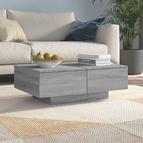 FIRBNUS 90x60x31 cm Side Table Beistelltisch Couch mit 4 Schubladen Wohnzimmertisch Modern Kleiner Tisch Wohnzimmer Coffee Table Coutischtisch Sofatisch Kaffeetisch Holzwerkstoff Grau