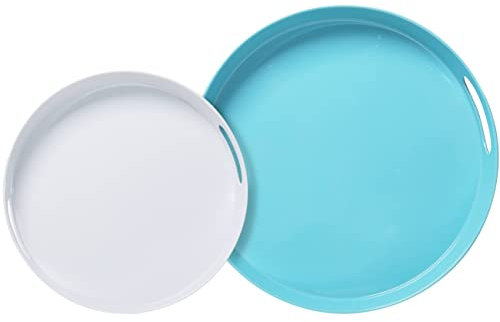 LEHAHA Großes rundes Serviertablett mit Griffen, großes Melamin-Serviertablett für Couchtisch, Servieren von Speisen und Getränken, moderne runde dekorative Tabletts für Zuhause/Badezimmer, 2er-Set,