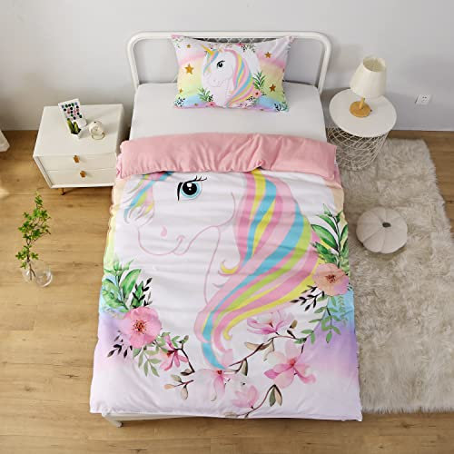 MUSOLEI Bettbezug für Einzelbett, Mädchen, Einhorn, Bettwäsche, Einzelbett, Kinder, 2 Stück, Bettbezug 150 x 200 cm und 1 Kissenbezug 50 x 80 cm, Polyester