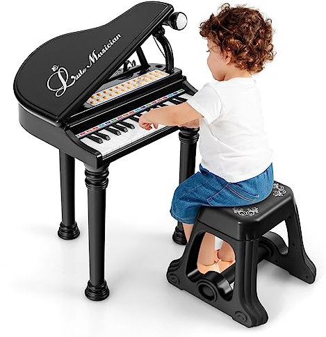 DREAMADE 31 Tasten Keyboard Kinder, E-Piano mit Hocker & Mikrofon & 3 Lehrmodi & 4 Rhythmen & Aufnahme, Elektronisches Klavier für Mädchen & Junge ab 3 Jahre (Schwarz)