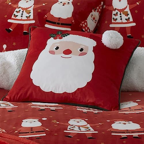 Bedlam - Weihnachtsmann-Kissen (43 x 43 cm) – Füllung inklusive – Pompon – wendbar (2 Farben) – rotes Weihnachtskissen mit Bezug inklusive/Kisseneinsatz – Weihnachtsdekorationen – Weihnachtskissen