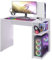 Madesa Compact Gaming Computer Desk with 2 Shelves, Cable Management and Large Monitor Stand, Wood, 54 D x 100 W x 75 H - White