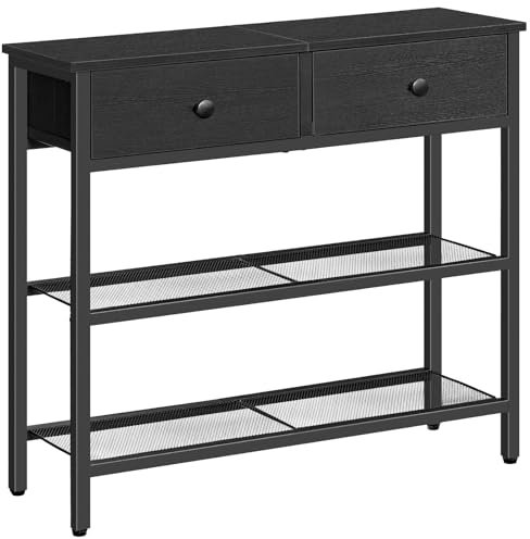 HOOBRO Console Meuble, 75 cm Table Console, d'Entrée avec 2 Tiroirs en Tissu, Table d’appoint, Bout de Canapé, pour Entrée, Salon, Style Industriel, Noir EBB72XG01