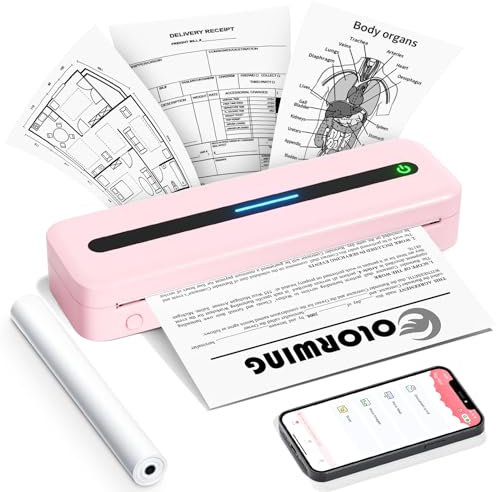COLORWING Impresora portátil M832, mini impresora térmica, Bluetooth pequeña y compacta para iPhone y Android, impresora portátil, impresora inalámbrica, impresora térmica A4 portátil para viajes,