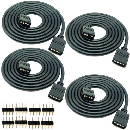 WZCJHZH 4pcs schwarzes 4 pin RGB LED Lichtstreifen Verlängerungskabel vierpolig 3528 5050 LED Lichtstreifen Verbindungskabel 4-polig LED Controller Stecker Kabel (1m)