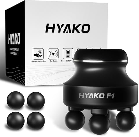 HYAKO F1 Massagepistole Massage Gun 4-Köpf 5 Modi Regulierbare Mini Tiefengewebe Massagegerät für Rücken Nacken und Beine-und den Ganzen Körper,Elektrisches Handmassagegerät zur Muskel Massage