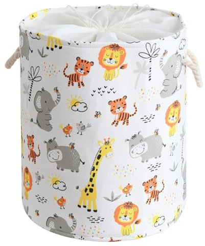 INough Baby-Wäschekorb, Kinderkorb für Raumdekoration, runder Aufbewahrungskorb mit Griff für Jungen, Kinderzimmer, schmutzige Kleidung (Tiere)