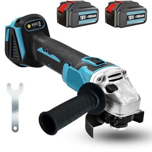 Akku-Winkelschleifer, Ersatz für Makita Bürstenlos, mit 2x 5500mAh Akku, Trennschleifer Scheibe 125mm, 18V, Ein Zubehör, zum Schleifen, Schneiden