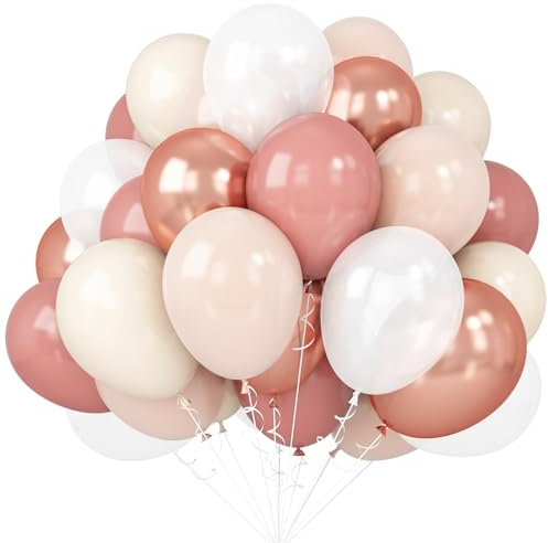 Pink White Balloons Rose Gold Blush White Balloon 60pcs 12inch Latex Helium Balloons Beige Retro Pink Nude Pearl White Sand Balloons Neutral Birthday Party Decorations Bride Wedding Boho DIY Supplies