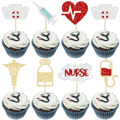 Gyufise 28Pcs Nurse Cupcake Toppers Happy Nurse Week Nursing School Graduation 2024 Cupcake Picks Thank You for Medical Nurse Themed Birthday Party Cake Decorations Supplies