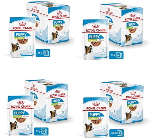 ROYAL CANIN X-Small Puppy | Pack de 4 | 4 x 12 x 85 g | Nourriture Humide pour Chiots très Petites Races | Jusqu'à 10 Mois | Bouchées en Sauce | en Sachet