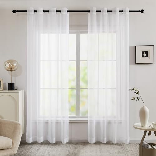 Deconovo Outdoor Vorhang Wetterfest mit Ösen Transparente Gardinenschal Gardinen Wasserdicht Vorhänge für Terrassen Pavillon Balkontür, 214x140 cm(HöhexBreite), Weiß, 2er Set