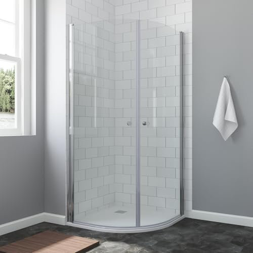 AQUABATOS Duschkabine Viertelkreis 90x90 cm mit Duschwanne Duschabtrennung Runddusche Halbrund Duschtrennwand Glaswand Pendeltüren 2 Teilig SMC Duschtasse ESG Sicherheitsglas 6 mm höhe 195 cm