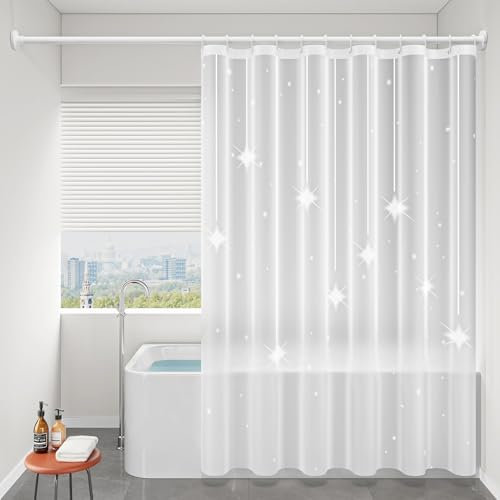 Calefee Petit Rideau de Douche 100x200, Rideau Salle de Bain Douche en Peva Semi Transparent avec Motif Étoiles, Rideau de Douche avec Ourlet Lesté Anti Moisissure