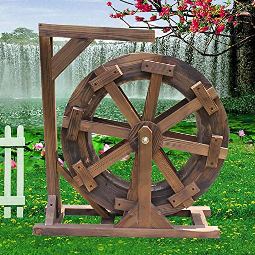 Fontaine d'extérieur en bois avec roue à eau en bois - Roulettes de jardin d'intérieur - Fontaine vintage rustique ornementale - Balcon décoratif pour terrasse, jardin, porche, cour