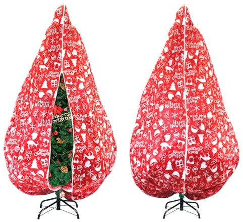 Upright Christmas Tree Storage Bag,Fits Up to 7.5 ft Tall Artificial Tree,Large Holiday Xmas Tree Cover Upright Tree Dustproof Bag with Zipper & Drawstring 6.6ft(W)*7.8ft(H) *52in(Dia)(Red)