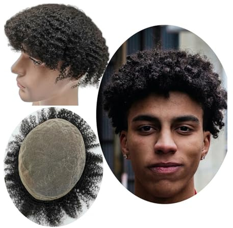 Herrenperücke 10 * 8 haar ersatz system for Männer 8mm Afro Curl Männer Toupet Volle Spitze Haar teile Haar prothese Haar einheiten basis Perücke Herren