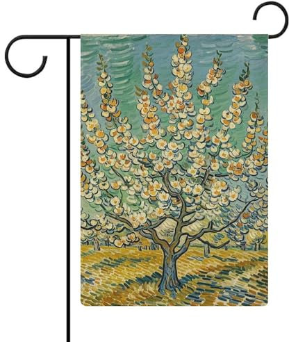 Willkommens-Gartenflagge, blühende Aprikosenbäume, Gartenflagge, 32,6 x 47,8 cm, hängende Flagge, Hofflaggen für Außenhaus, Dekorationen für Rasen, Veranda