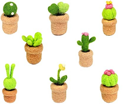 LALAFINA 8 Piezas Diversión con cactus kit de teñido anudado almohadilla de fieltro tela decoracion casa home decoracion kit de fieltro de aguja de cactus mini adornos de cactus Pelo animal