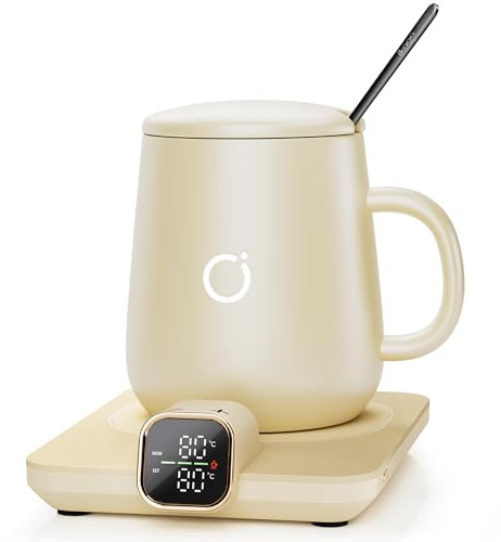 ikago Smart Heated Coffee Mug Warmer & Mug Set - Heated Mug Warmer with Auto Shut Off, 1℃ Precise Temperature Control Mug Warmer, Electric Coffee Mug Warmer for Desk, Gifts for Women and Men, Travel