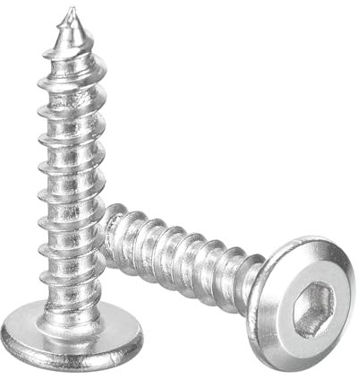 sourcing map Lot de 50 vis à tête cylindrique plate M6 x 30 mm en acier inoxydable auto-taraudeuses à six pans creux pour meubles en bois