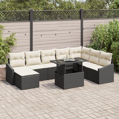 Xichuzi Garten Sofa Set Set von 9 Weiß Rattan, Polyester, Glas, Balkonmöbel Set, Gartenmöbel Set, Gartenlounge Set, Terassenmöbel, Loungemöbel Terrasse - 3357790