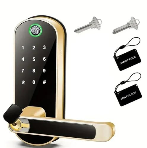Cerradura Inteligente,Cerradura Electronica Cerradura de puerta inteligente con huella dactilar, control remoto por aplicación, cerradura digital con pantalla táctil, resistente al agua, con 2 tarjeta