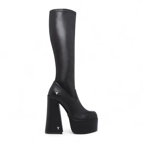 Stivali con Tacco Alto Fino al Ginocchio, Neri, da Donna, Stile Gotico, con Plateau e Calzini Windsorsmith
