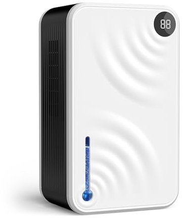 Luftentfeuchter Elektrisch, Ultra Leiser Raumentfeuchter, 2400ML Dehumidifiers mit Abflussrohre, Automatisches Abtauen, 7-farbiges LED-Licht, Timing, Feuchtigkeitsanzeige, Energieeinsparung-B-White