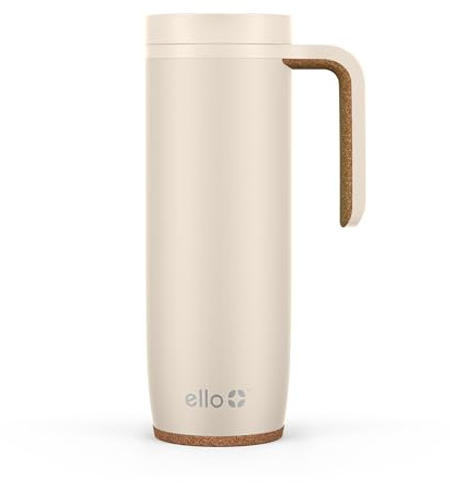 Ello Magnet 18oz Vacuum Insulated Stainless Steel Travel Mug with Side Handle and Leak-Proof Slider Lid and Built-in Coaster, Keeps Hot for 5 Hours, Perfect for Coffee or Tea, BPA-Free