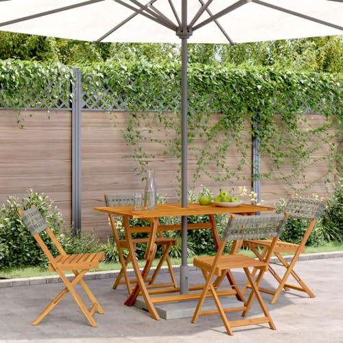 WKIEQACO Klappbare Gartenstühle aus Polyrattan und Massivholz, 4 Stück, für den Außenbereich, Sitzgelegenheit im Freien