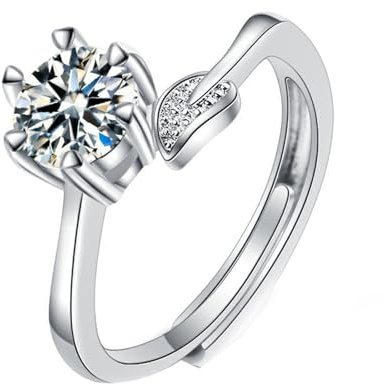 Mesnt Ring Weißgold 375, 9 Karat Weißgold Ring für Damen Blume Blätter 6 Zacken 1ct Labor Erstellt Diamant, Größe 49 (15.6)
