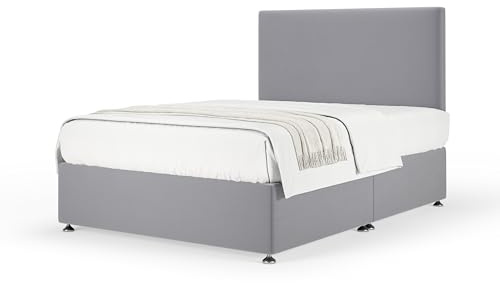 Bedmaster Plush Velvet Divan Base With Storage And Plain Headboard - Colour And Size Options (Silver No Drawer, Double)