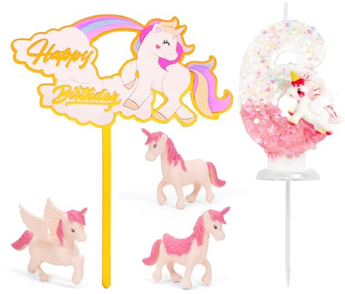 Geburtstagskerzen Zahlen 6,Einhorn Kerzen Geburtstag Deko,6 Geburtstag Mädchen Kuchendeko,Einhorn Thema Geburtstagdeko Party Zubehör