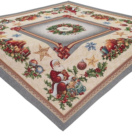 Hossner Gobelin Tischdecke Weihnachten 100 x 100 Mitteldecke Weihnachtsromantik Grau Tischwäsche Tischdekoration Weihnachtsmann Gewebt