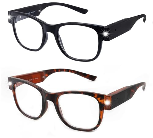 OuShiun Reading Glasses with Led Light, USB Rechargeable Lighted Reading Glasses Blue Light Blocking Magnifier Eyeglasses