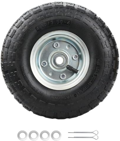 10 Zoll Reifen Sackkarre 4.10 3.50-4 Sackkarrenrad Bollerwagen Luftreifen 4.10/3.50-4 Pneu Ø260 mm für Gorilla Cart, Dolly, Hand Truck, Rasenmäher, Gartenwagen,Achse 16 mm,Doppelversiegelte Lager