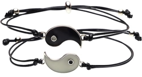 Milisten Leuchtende Yin Yang Partnerarmbänder aus Verstellbarem Nylon Freundschaftsarmbänder für Paare und Jungen Nachtleuchtende Taiji Charme